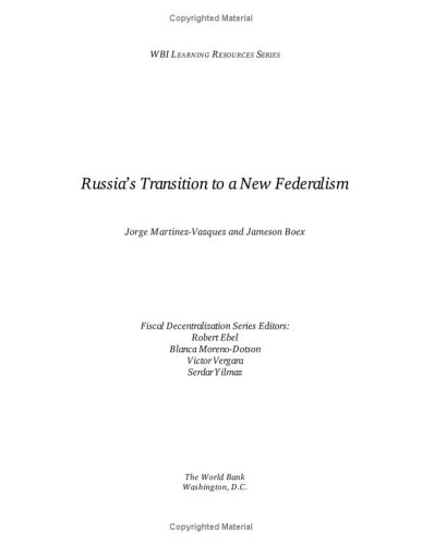 Imagen de archivo de Russia's Transition to a New Federalism (WBI Learning Resources Series) a la venta por Ergodebooks