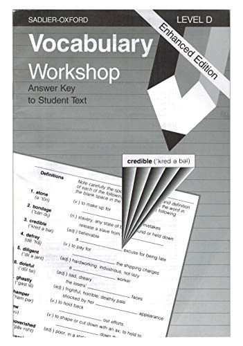 Stock image for Vocabulary Workshop: Level D, Answer Key to Student Text, Enhanced Edition for sale by ThriftBooks-Atlanta