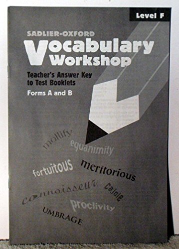 Imagen de archivo de Vocabulary Workshop: Teachers Answer Key to Test Booklets Form A and B (Level F) a la venta por Booksaver4world