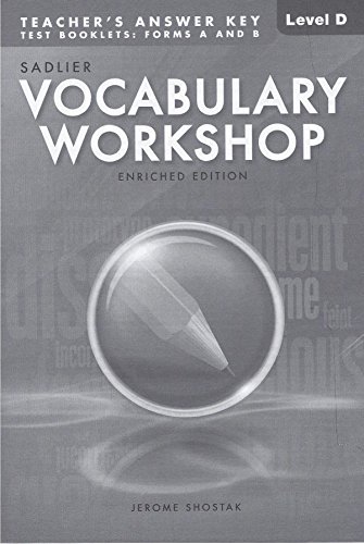 Beispielbild fr Vocabulary Workshop: Enriched Edition, Teacher's Answer Key Level D Test Booklets: Form A and B zum Verkauf von Books Unplugged