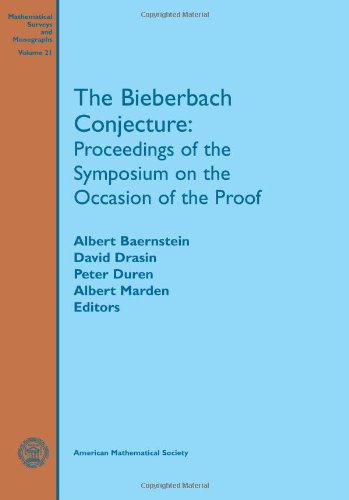 Imagen de archivo de The Bieberbach Conjecture - Proccedings of the Symposium on the Occasion of the Proof a la venta por G.J. Askins Bookseller