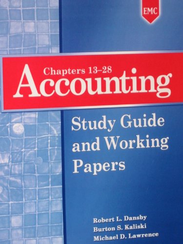 Beispielbild fr Accounting: Study Guide and Working Papers (Chapters 13-28) zum Verkauf von Booksavers of MD