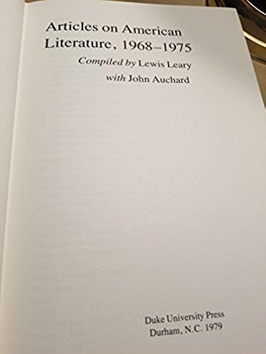 Beispielbild fr Articles on American Literature, 1968-1975 zum Verkauf von Better World Books