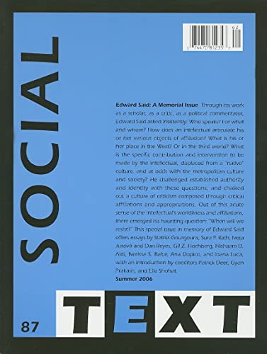 Beispielbild fr Edward Said: A Memorial Issue (Volume 24) (Social Text) zum Verkauf von Wonder Book