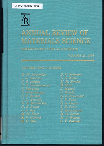 Imagen de archivo de Annual Review of Materials Science Keynote Topic : Optical Materials : 1993 a la venta por Kingship Books