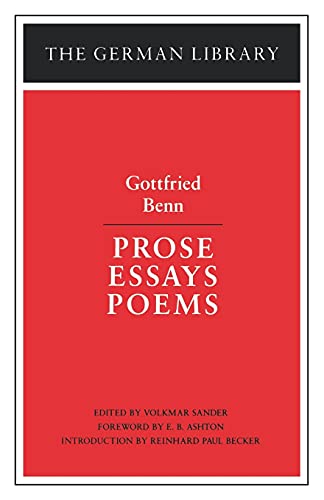 Beispielbild fr Prose Essays Poems: Gottfried Benn (German Library) zum Verkauf von Books From California