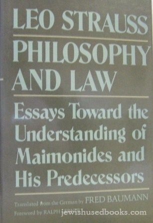 Beispielbild fr Philosophy and Law: Essays Toward the Understanding of Maimonides and His Predecessors/Bk No 662 zum Verkauf von HPB-Ruby