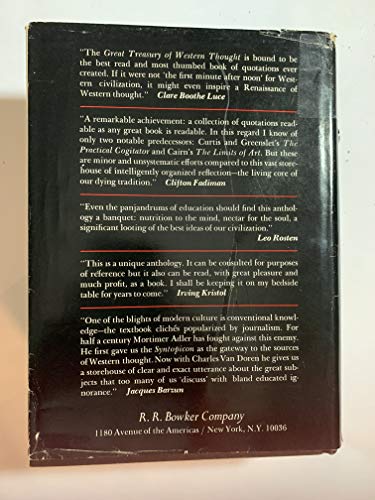 Great Treasury of Western Thought: A Compendium of Important Statements and Comments on Man and His Institutions by Great Thinkers in Western History (9780835208338) by Adler, Mortimer Jerome; Van Doren, Charles Lincoln