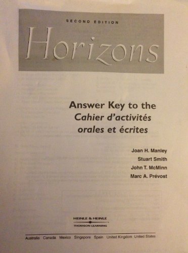 Imagen de archivo de Horizons : Answer Key a la venta por a2zbooks