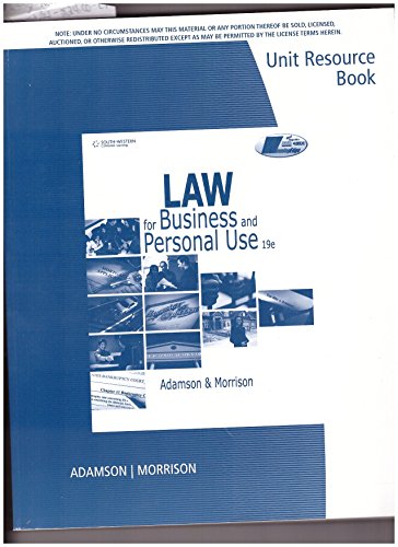 9780840068941: Law for Business and Personal Use - Unit Resource Book