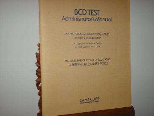 Bcd Test: Administrator's Manual (9780842895019) by Schenk, Brian