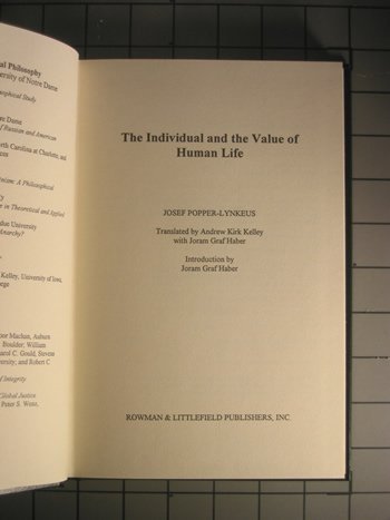 Imagen de archivo de The Individual and the Value of Human Life a la venta por Better World Books: West