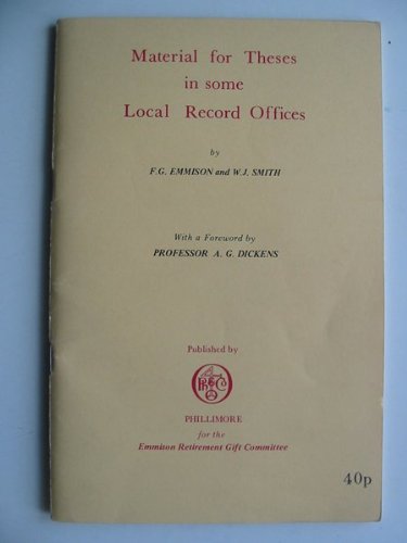 9780850330984: Material for Theses in some Local Record Offices. With a Foreword by A G Dickens.