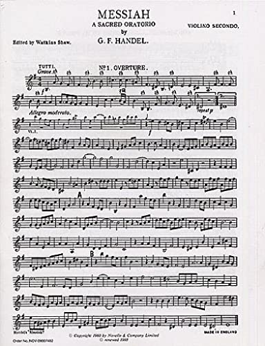 Beispielbild fr G. F. Handel: Messiah: Second Violin (Edited By Watkins Shaw) (Violin / Instrumental Album) zum Verkauf von Revaluation Books