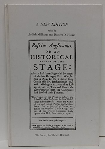 Beispielbild fr Roscius Anglicanus, or an Historical View of the Stage zum Verkauf von Better World Books