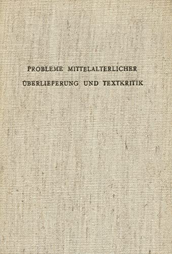 9780854570331: Probleme Mittelalterlicher Uberlieferung Und Textkritik: Oxforder Colloquium 1966: 11