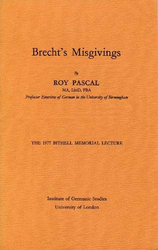 9780854570829: Brecht's Misgivings: The 1977 Bithell Memorial Lecture: 3 (Bithell Memorial Lectures)