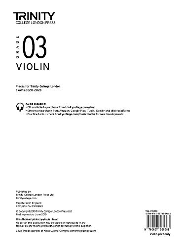 Stock image for Trinity College London Violin Exam Pieces From 2020: Grade 3 (Part Only) for sale by Blackwell's