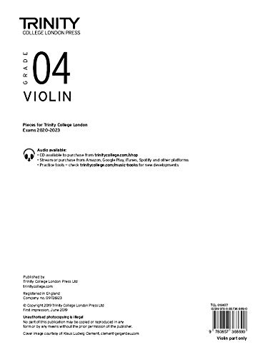 9780857368690: Trinity College London Violin Exam Pieces From 2020: Grade 4 (Part Only)