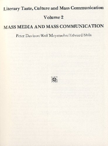 Beispielbild fr Mass Media and Mass Communication (Literary taste, culture and mass communication, 2). zum Verkauf von Kloof Booksellers & Scientia Verlag