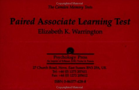 9780863774287: The Camden Memory Tests: Paired Associate Learning Test: Volume 3