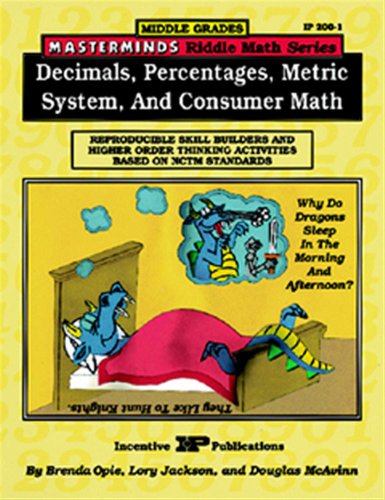 Beispielbild fr Masterminds Riddle Math for Middle Grades: Decimals, Percentages, Metric System, and Consumer Math: Reproducible Skill Builders and Higher Order Thinking Activities Based on NCTM Standards zum Verkauf von Gulf Coast Books