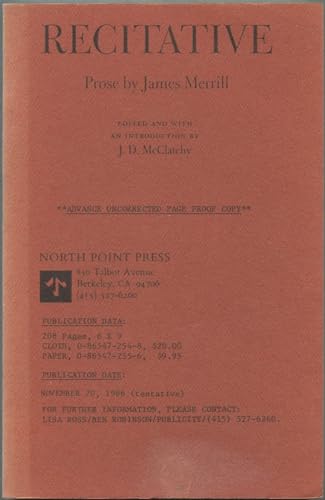 Imagen de archivo de Recitative: Prose a la venta por SecondSale