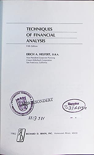 Imagen de archivo de Techniques of Financial Analysis a la venta por Polly's Books