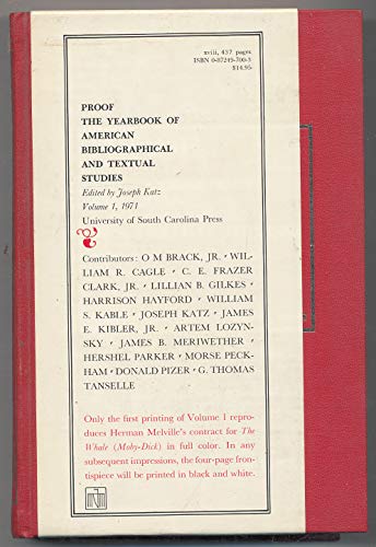 Stock image for Proof; the yearbook of American bibliographical and textual studies; vol. 1, 1971 for sale by Hammer Mountain Book Halls, ABAA