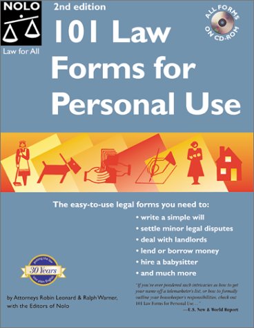 101 Law Forms for Personal Use (101 Law Forms for Personal Use, 2nd ed) (9780873377089) by Leonard, Robin; Warner, Ralph E.
