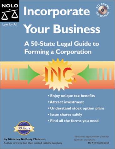 Beispielbild fr Incorporate Your Business : A 50 State Legal Guide to Forming a Corporation zum Verkauf von Better World Books