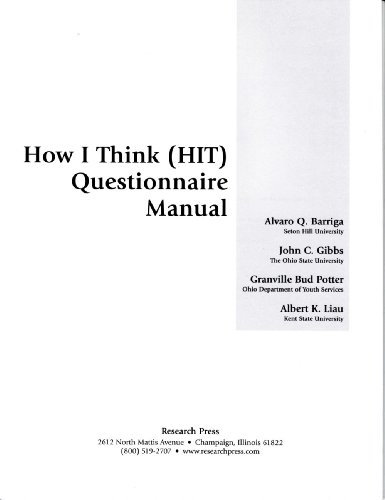 Stock image for HIT-How I Think Questionnaire, Questionnaire Manual for sale by THE SAINT BOOKSTORE