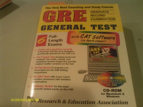 Beispielbild fr The Very Best Coaching and Study Course (Gre) Graduate Record Examination General Test With Cd-Rom: With Cd-Rom for Both Windows & Macintosh : Rea's Interactive Gre Cat Testware zum Verkauf von SecondSale