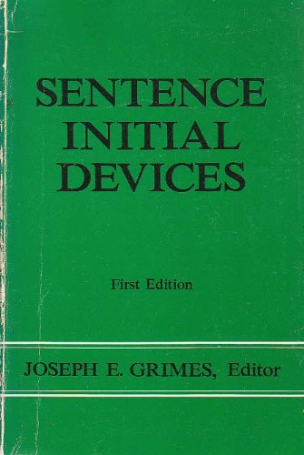 Beispielbild fr Sentence Initial Devices, No. 75 : Publications in Linguistics zum Verkauf von Better World Books