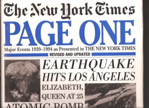Beispielbild fr Page One : The New York Times Major Events 1920-1994 zum Verkauf von Better World Books