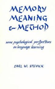 Imagen de archivo de Memory, Meaning and Method: Some Psychological Perspectives on Language Learning a la venta por Crotchety Rancher's Books