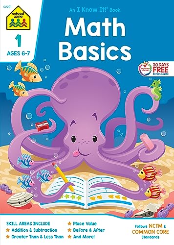 Stock image for School Zone - Math Basics 1 Workbook - 64 Pages, Ages 6 to 7, 1st Grade, Numbers 1-100, Identifying Numbers, Skip Counting, and More (School Zone I Know It! Workbook Series) for sale by Your Online Bookstore
