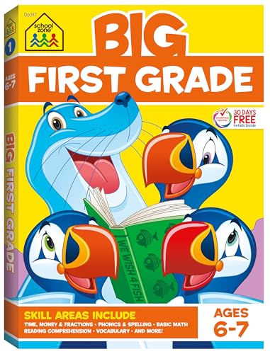 Imagen de archivo de School Zone - Big First Grade Workbook - 320 Pages, Ages 6 to 7, 1st Grade, Beginning Reading, Phonics, Spelling, Basic Math, Word Problems, Time, Money, and More (Series) a la venta por PlumCircle