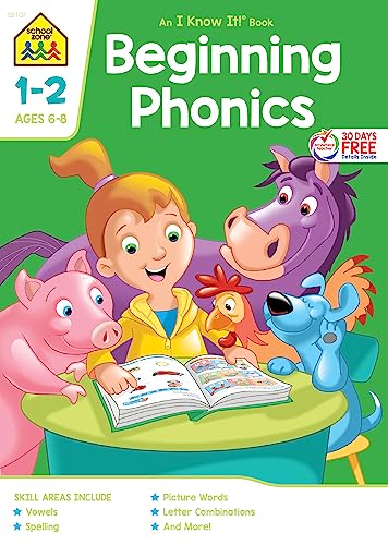 Imagen de archivo de School Zone - Beginning Phonics Workbook - Ages 6 to 8, 1st Grade, 2nd Grade, Vowels, Spelling, Letter Combinations, Picture Words, and More (School Zone I Know It!? Workbook Series) a la venta por SecondSale