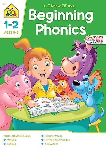 Stock image for School Zone - Beginning Phonics Workbook - 32 Pages, Ages 6 to 8, 1st Grade, 2nd Grade, Vowels, Spelling, Letter Combinations, Picture Words, and More (School Zone I Know It!® Workbook Series) for sale by BooksRun