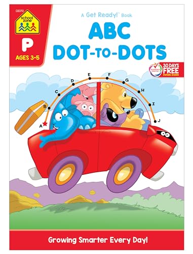 Stock image for School Zone - ABC Dot-to-Dots Workbook - Ages 3 to 5, Preschool to Kindergarten, Connect the Dots, Alphabet, Alphabetical Order, Letter Puzzles, and More (School Zone Get Ready!? Activity Book Series) for sale by Your Online Bookstore