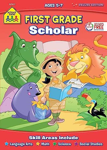Stock image for School Zone - First Grade Scholar Workbook - 64 Pages, Ages 5 to 7, Grade 1, Vowels, Consonants, Addition and Subtraction, Patterns, Sequence, and More for sale by Your Online Bookstore