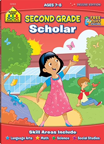 Imagen de archivo de School Zone - Second Grade Scholar Workbook - 64 Pages, Ages 7 to 8, 2nd Grade, Language Arts, Math, Science, Coin Values, Telling Time, Critical Thinking, and More a la venta por Your Online Bookstore
