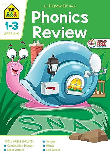 9780887437724: School Zone - Phonics Review 1-3 Workbook - 64 Pages, Ages 6 to 9, Grades 1 to 3, Combination Sounds, Short Letters, Vowels, and More (School Zone I Know It! Workbook Series)