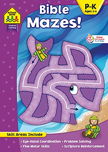 Stock image for School Zone - Bible Mazes! Workbook - Ages 3 to 6, Preschool to Kindergarten, Christian Scripture, Old & New Testament, Problem-Solving, and More . (Inspired Learning) (Inspried Learning) for sale by Ergodebooks