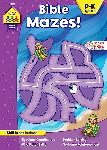 9780887437915: School Zone - Bible Mazes! Workbook - Ages 3 to 6, Preschool to Kindergarten, Christian Scripture, Old & New Testament, Problem-Solving, and More (Inspired Learning Workbook) (Inspired Learning)