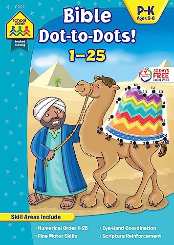 Stock image for School Zone - Bible Dot-to-Dots! Numbers 1-25 Workbook - Ages 3 to 6, Preschool to Kindergarten, Christian Scripture, Old & New Testament, Connect the Dots, and More (Inspired Learning Workbook) for sale by Books Unplugged