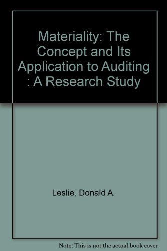 9780888001306: Materiality: The Concept and Its Application to Auditing : A Research Study