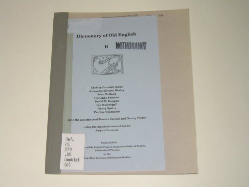 Stock image for Dictionary of Old English: Fascicle B : With Microfiche for sale by Wonder Book