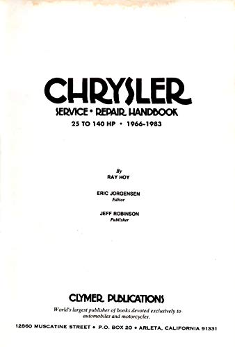Stock image for Chrysler Service Repair Handbook 25 to 140 Hp 1966-1983 for sale by ThriftBooks-Atlanta